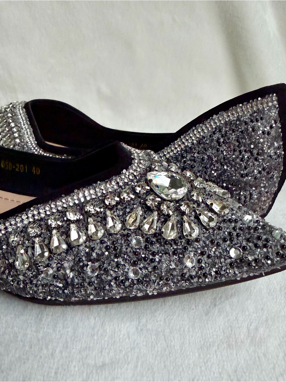 ZQKSEOHS Black Rhinestone Sparkly Pointed Toe Dress Ballet Flats Size 40 - Picture 9 of 12